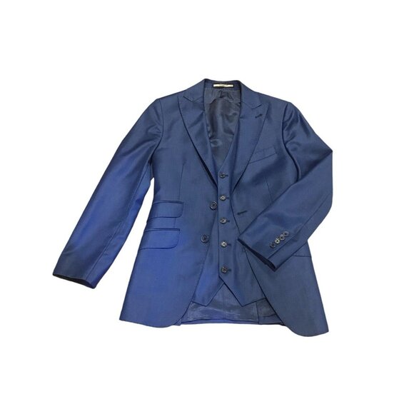 Connaisseur Paris Blue Vest Jacket Blazer Mens 32 Lana Merino Super Wool 170s - Picture 2 of 16